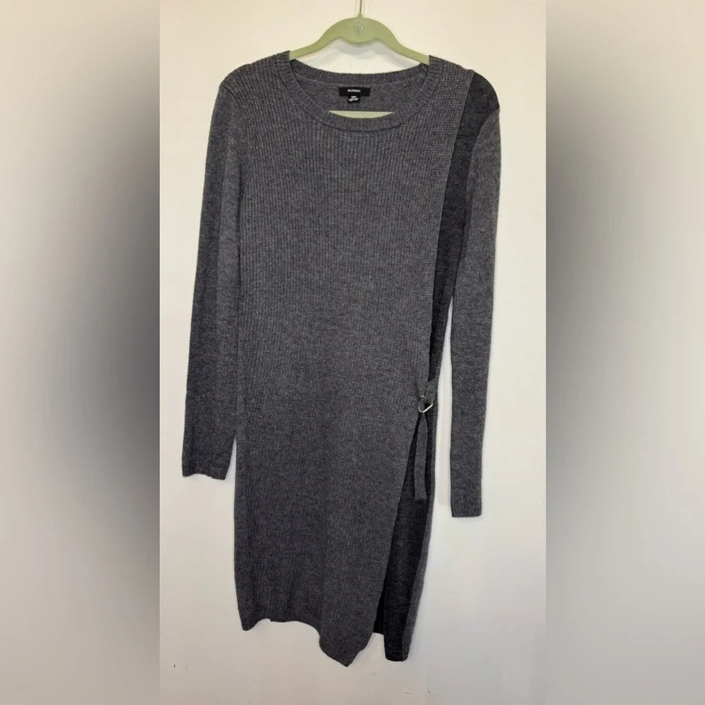 Rudsak Wrap Ribbed Knit Midi  Fall Crew Neck Sweater Dress in Gray size Medium